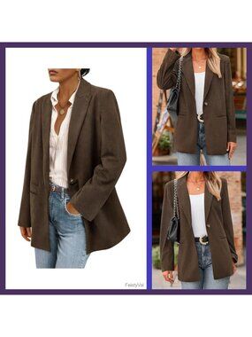 Corduroy Blazer Button Front Notch Collar Business Casual Women's Jacket